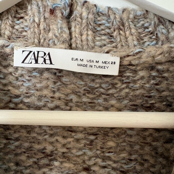 ZARA KNIT CARDIGAN - WOOL - MULTICOLOUR - BROWN/LIGHT BLUE SPECKS - M - Picture 2 of 5